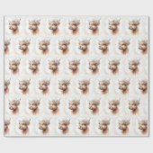 Boho Highland Koe met Bruidsbloemen Cadeaupapier (Vlak)