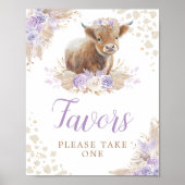 Boho Highland Koe Paarse Verjaardagsgunsten Teken Poster (Voorkant)