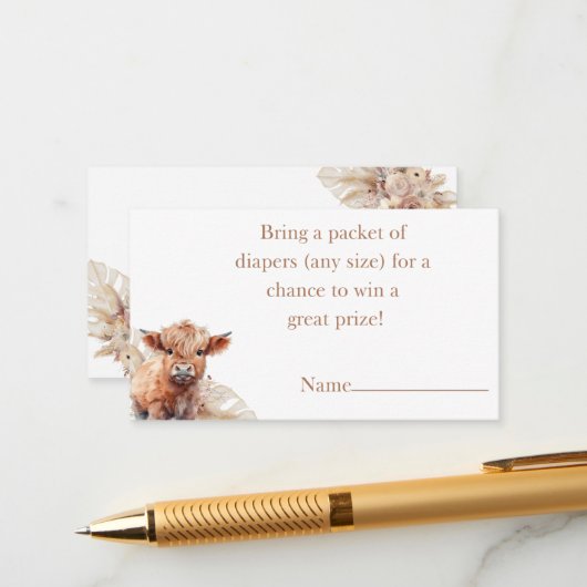 Boho Highland Koe pampas gras luier loterij Informatiekaartje (Voorkant / Achterkant in situ)