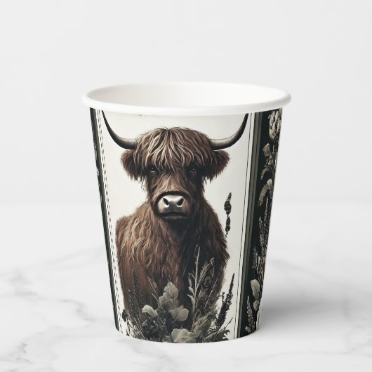 Boho Highland Koe Papieren Bekers (Achterkant)