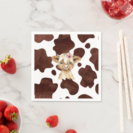 Boho Highland Koe print servetten (Insitu)