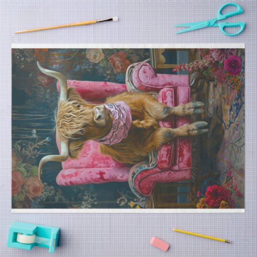 Boho Highland Koe Roze Stoelen Decoupage Tissuepapier (Craft)