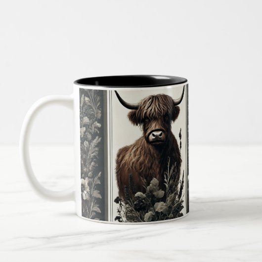 Boho Highland Koe Tweekleurige Koffiemok (Links)