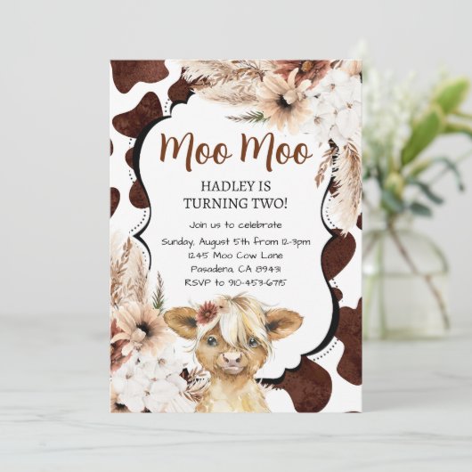 Boho Highland Koe Verjaardag Boerderij Kaart (Staand voorkant)