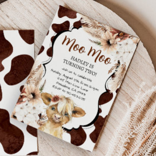 Boho Highland Koe Verjaardag Boerderij Kaart