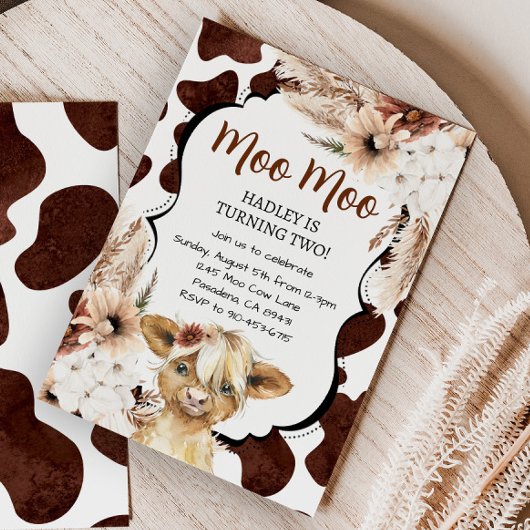 Boho Highland Koe Verjaardag Boerderij Kaart