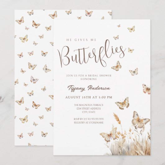 Boho Hij geeft me Butterflies Vrijgezellenfeest Kaart (Voorkant / Achterkant)