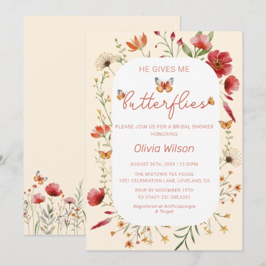 Boho Hij geeft me Butterflies Vrijgezellenfeest Kaart (Voorkant / Achterkant)