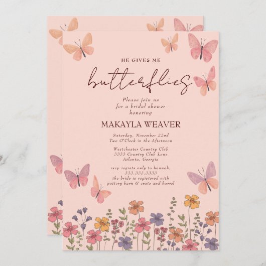 boho hij geeft me vlinders bloemen Vrijgezellenfee Kaart (Voorkant / Achterkant)