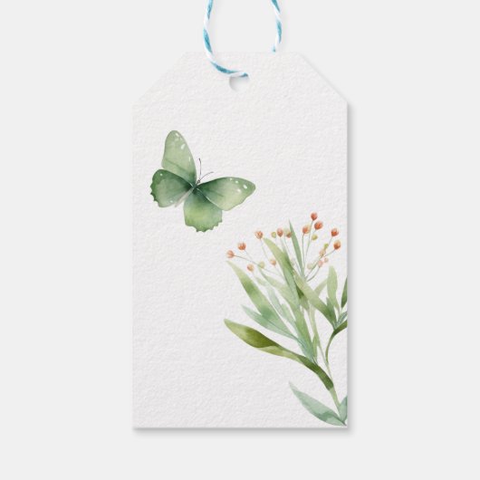 Boho Hij geeft me vlinders groen Vrijgezellenfeest Cadeaulabel (Achterkant)