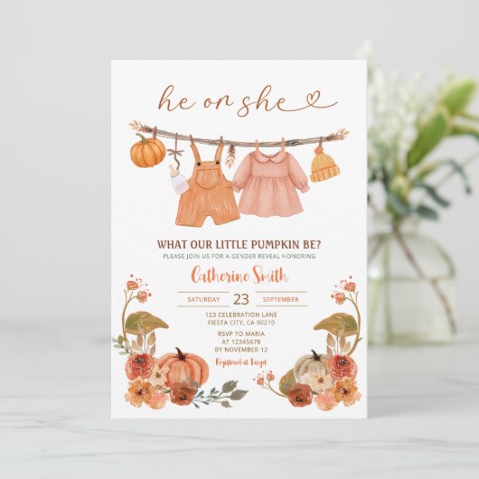 Boho hij of zij pompoen geslacht onthullen Herfst Kaart (Staand voorkant)