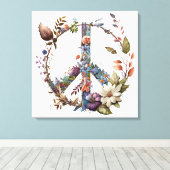 Boho Hippie 60s 70s Vredesteken Canvasprint Canvas Afdruk (Insitu (Houten vloer))