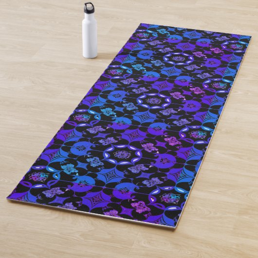 Boho Hippie Blauw Paars Gebloemd Groovy Retro Yogamat (In situ)
