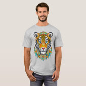 Boho Hippie Bloemig Jaar van de Tijger Kunst T-shirt (Voorkant volledig)