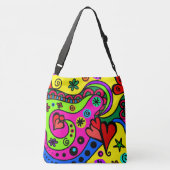 Boho Hippie Colorful Psychedelic Design Hearts Crossbody Tas (Achterkant)