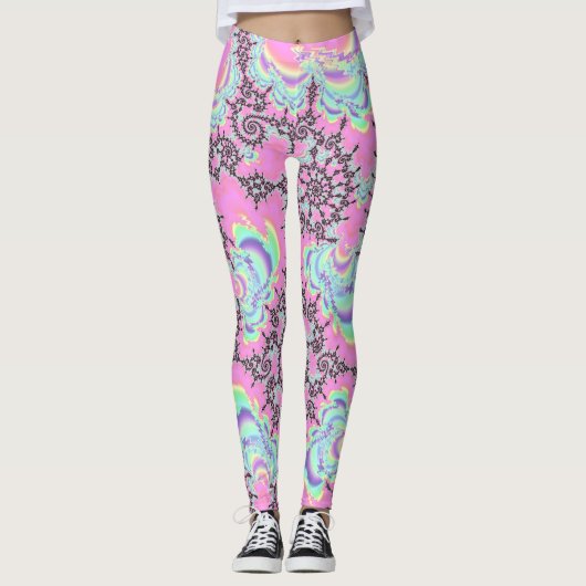 Boho Hippie Eenhoorn Pastel Mandelbrot Fractal Leggings (Voorkant)
