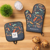 Boho Hippie Feather Pattern Ovenwant & Pannenlap Set (Top down)