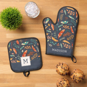 Boho Hippie Feather Pattern Ovenwant & Pannenlap Set