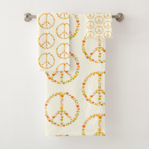 Boho Hippie Floral Peace Sign Pattern in Yellow  Bad Handdoek