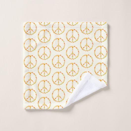 Boho Hippie Floral Peace Sign Pattern in Yellow Bad Handdoek (Wasdoekje)