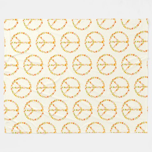 Boho Hippie Floral Peace Sign Pattern in Yellow Fleece Deken (Voorkant (Horizontaal))