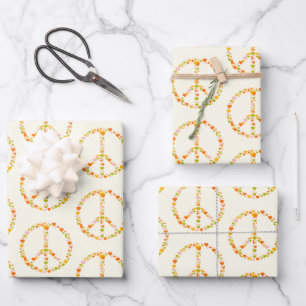 Boho Hippie Floral Peace Sign Pattern in Yellow Inpakpapier Vel