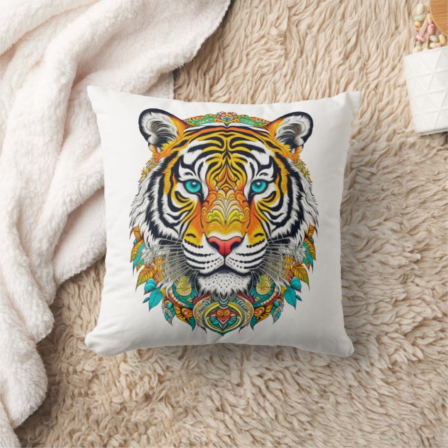 Boho Hippie Floral Year of the Tiger Art Kussen (Deken)