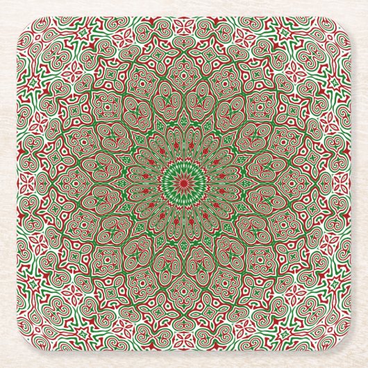 Boho Hippie Funky Trippy Kerst Mandala Kartonnen Onderzetters (Voorkant)