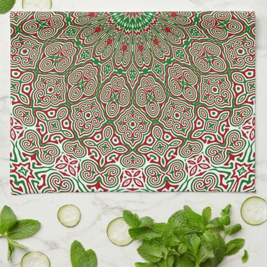 Boho Hippie Funky Trippy  Kerst Mandala Theedoek (Gevouwen)
