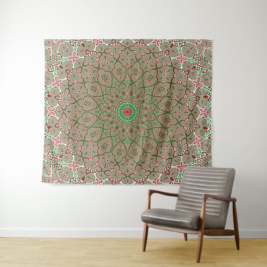 Boho Hippie Funky Trippy  Kerst Mandala Wandkleed (In Situ (horizontaal))
