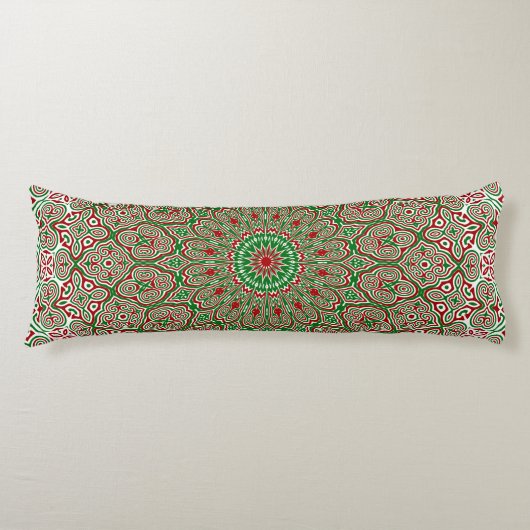 Boho Hippie Funky Trippy Weelderige Kerst Mandala Lichaamskussen (Voorkant)