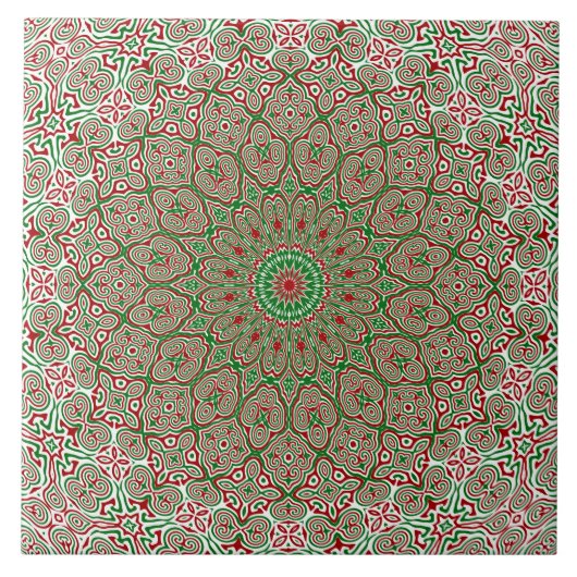 Boho Hippie Funky Trippy Weelderige Kerst Mandala Tegeltje (Voorkant)