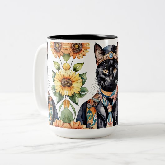 Boho Hippie Kat met Sjaal 15 oz Mok (Voorkant links)