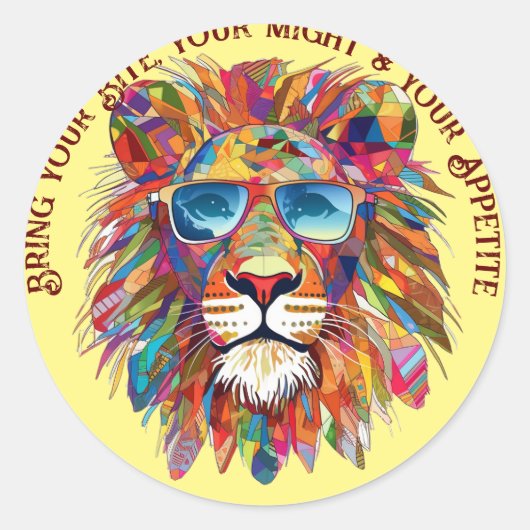 Boho Hippie Lion Shades Ronde Sticker (Voorkant)