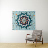 Boho Hippie Mandala met Oranje bloemen Wandkleed (In Situ (horizontaal))