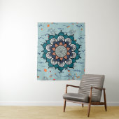 Boho Hippie Mandala met Oranje bloemen Wandkleed (In situ)