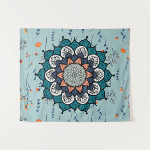 Boho Hippie Mandala met Oranje bloemen Wandkleed