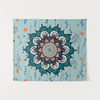 Boho Hippie Mandala met Oranje bloemen Wandkleed