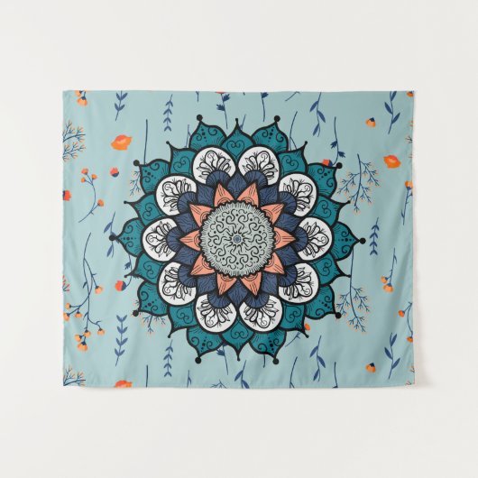 Boho Hippie Mandala met Oranje bloemen Wandkleed (Voorkant (horizontaal))