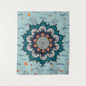 Boho Hippie Mandala met Oranje bloemen Wandkleed (Voorkant)