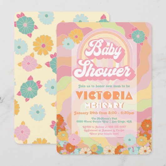 Boho Hippie Rainbow Floral Baby shower Uitnodiging (Voorkant / Achterkant)