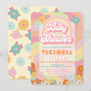 Boho Hippie Rainbow Floral Baby shower Uitnodiging