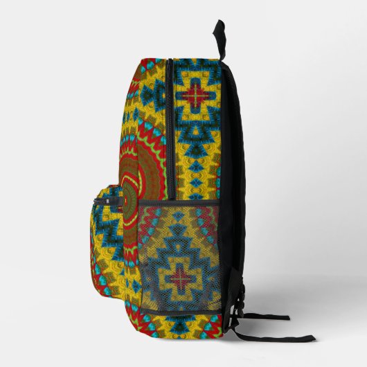 Boho Hippie Red Yellow Blue  Tribal Ethnic Bedrukte Rugzak (Rechts)
