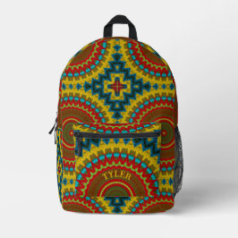 Boho Hippie Red Yellow Blue  Tribal Ethnic Bedrukte Rugzak