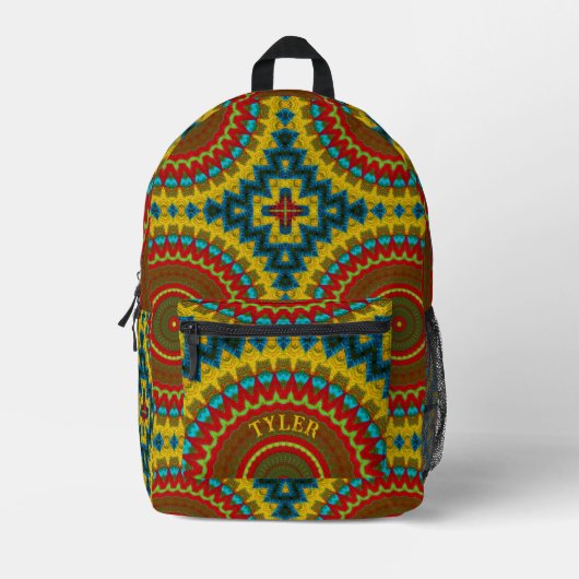 Boho Hippie Red Yellow Blue  Tribal Ethnic Bedrukte Rugzak (Voorkant)