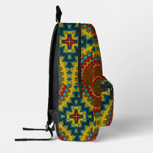 Boho Hippie Red Yellow Blue  Tribal Ethnic Bedrukte Rugzak (Links)