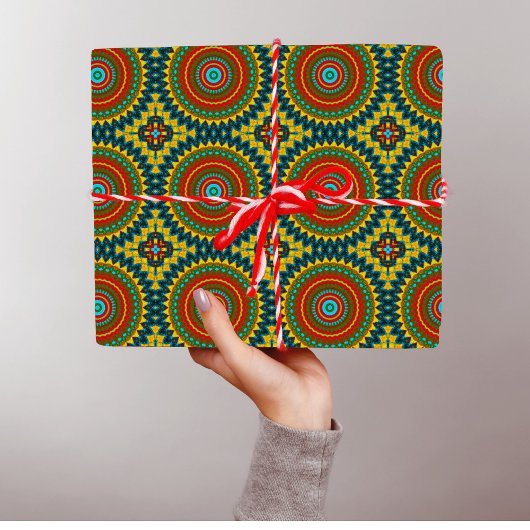 Boho Hippie Red Yellow Blue  Tribal Ethnic Cadeaupapier