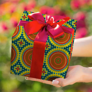 Boho Hippie Red Yellow Blue  Tribal Ethnic Cadeaupapier