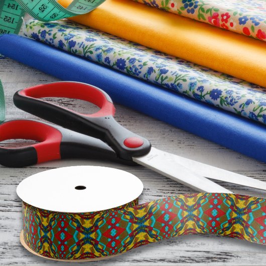 Boho Hippie Red Yellow Blue  Tribal Ethnic Grosgrain Lint