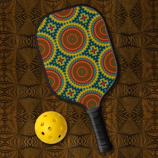 Boho Hippie Red Yellow Blue Tribal Ethnic Pickleball Paddle